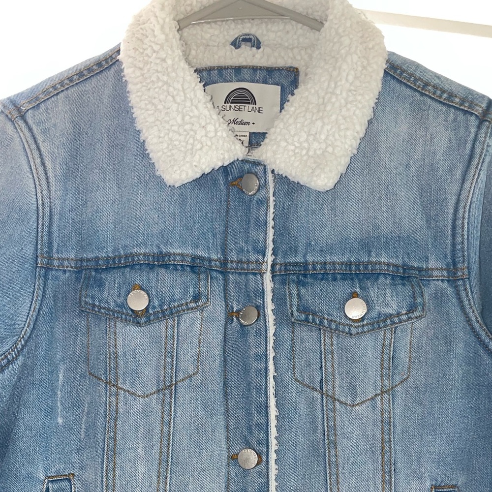 🔥 Distressed Sherpa Lined 1 Sunset Lane Denim Jean Jacket size Medium